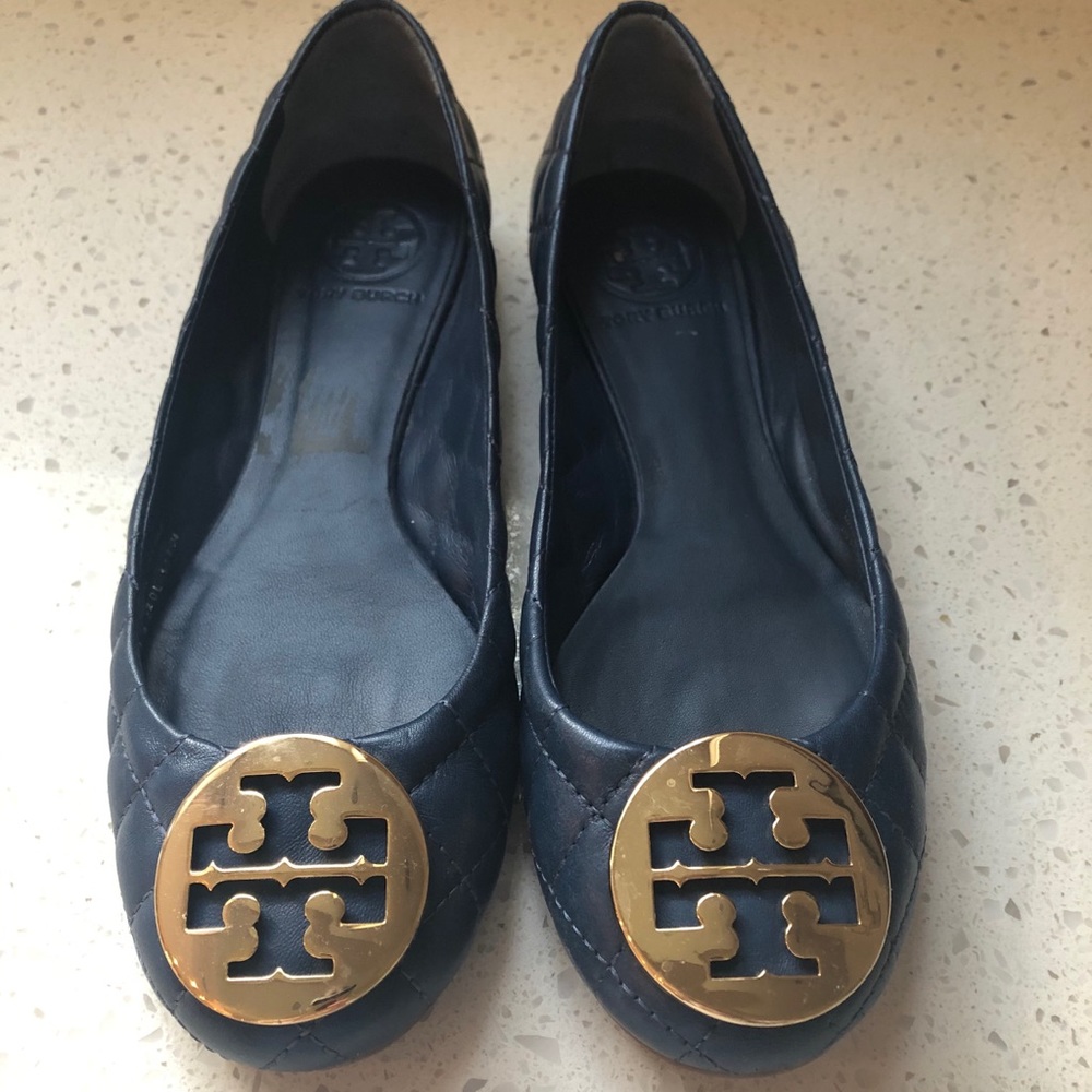 Tory Burch Navy Quilted Reva Flats